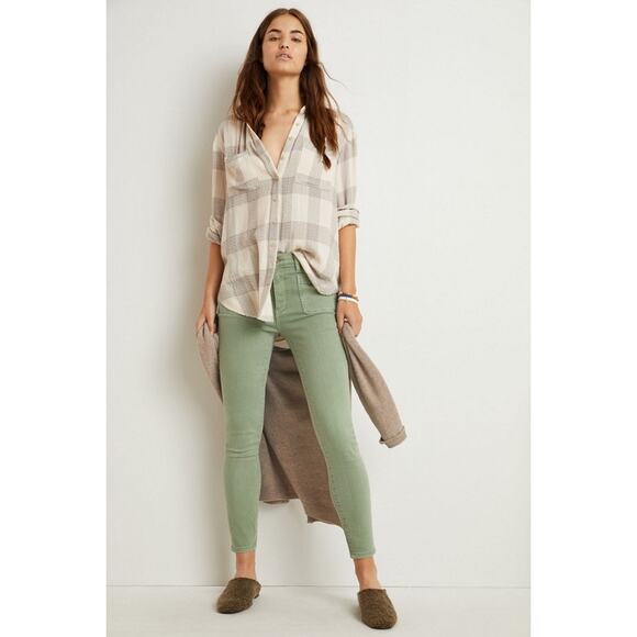 New Anthropologie Pilcro Patch Pocket Skinny Jeans $128 SIZE 28 Green Ankle Crop - Picture 1 of 4
